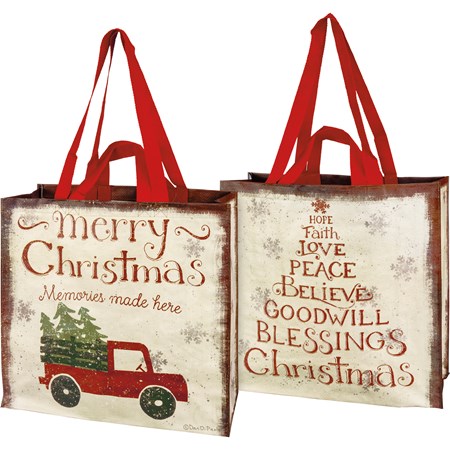 Market Tote - Merry Christmas Memories - 15.50" x 15.25" x 6" - Post-Consumer Material, Nylon