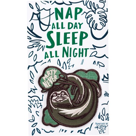 Patch - Nap, Sleep, Party Never - Patch: 2.50" x 2.50", Card: 3" x 5" - Fabric, Cotton, Paper