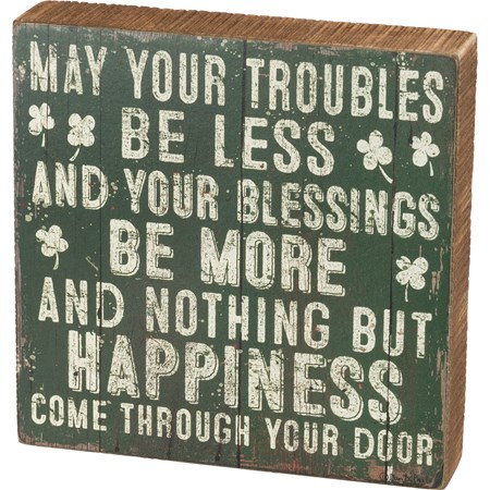 Box Sign - Troubles Be Less Your Blessings Be More - 8" x 8" x 1.75" - Wood, Paper