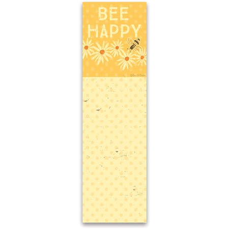 List Notepad - Bee Happy - 2.75" x 9.50" x 0.25" - Paper, Magnet