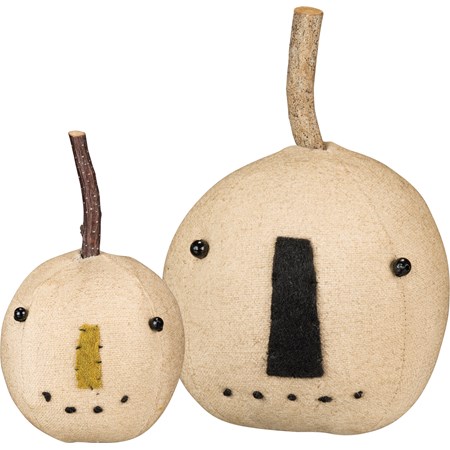 Pumpkin Head Set - White - 3.50" Diameter x 6" Tall, 3" Diameter x 4" Tall - Cotton, Wood, Plastic