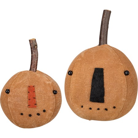 Pumpkin Head Set - Orange - 3.50" Diameter x 6", 3" Diameter x 4" - Cotton, Wood, Plastic