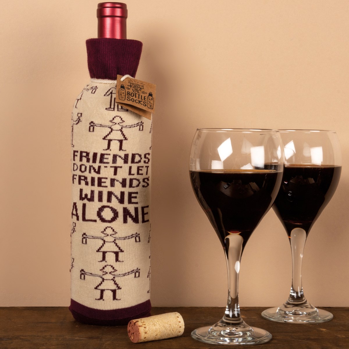 Don't Let Friends Wine Alone Bottle Sock - Cotton, Nylon, Spandex