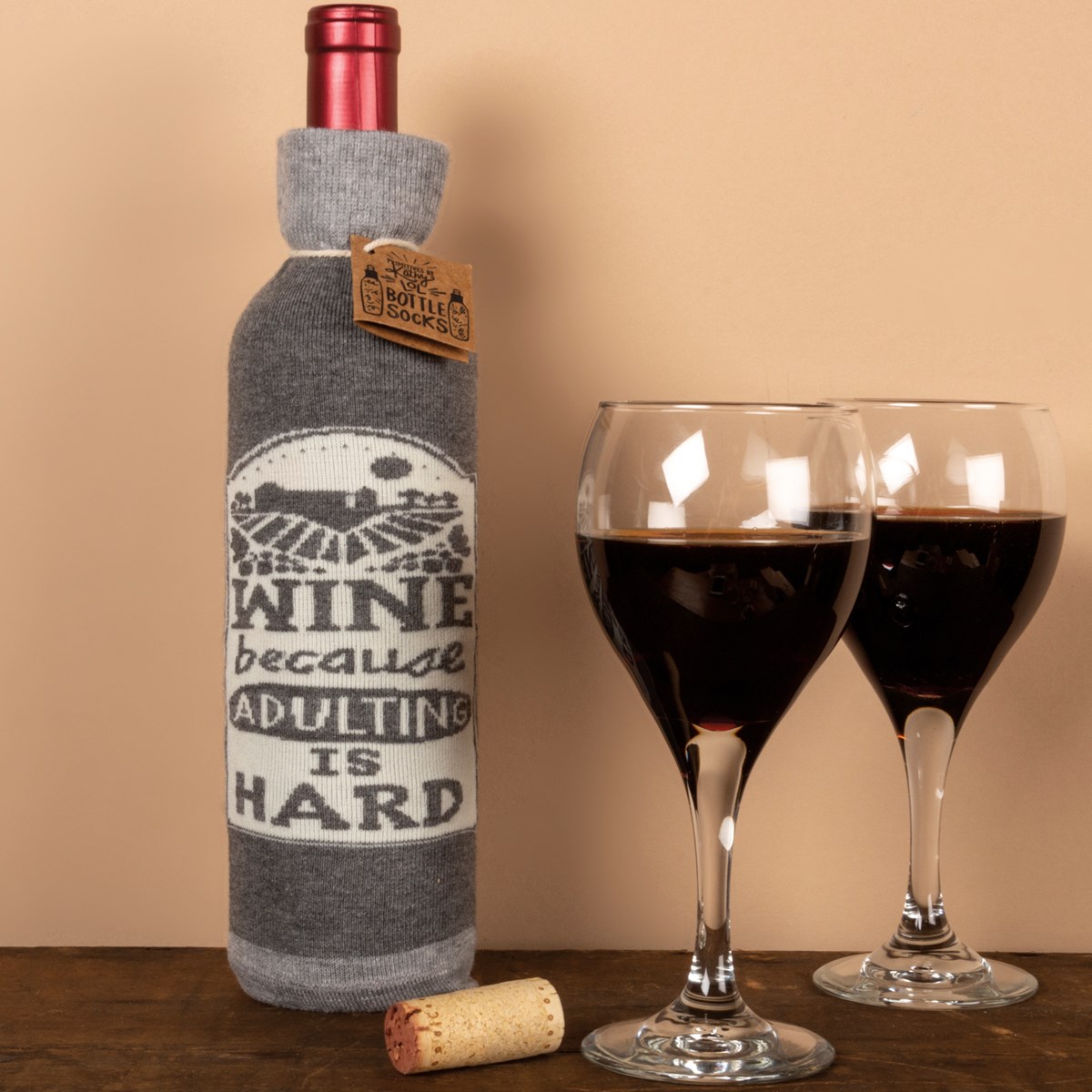 Wine Because Adulting Is Hard Bottle Sock - Cotton, Nylon, Spandex