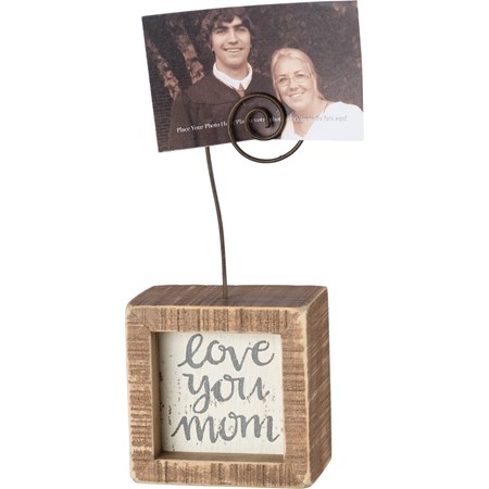 Love You Mom Inset Photo Block - Wood, Wire