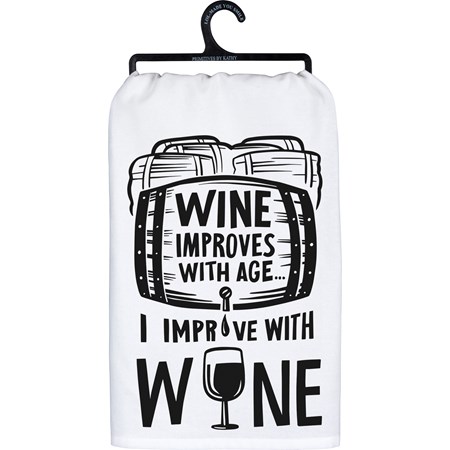 Kitchen Towel - Wine Improves With Age - 28" x 28" - Cotton