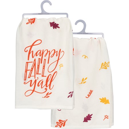 Kitchen Towel - Fall leaves Happy Fall Y'all - 28" x 28" - Cotton