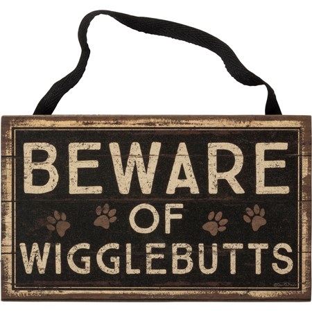 Hanging Decor - Wigglebutts - 7.50" x 4.50" x 0.25" - Wood, Paper, Cotton