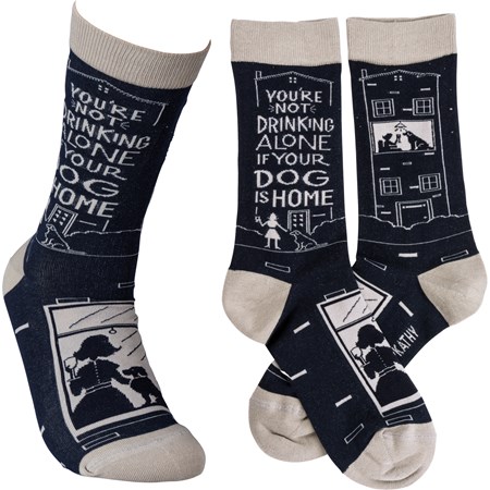 Socks - Not Drinking Alone If Your Dog Is Home - One Size Fits Most - Cotton, Nylon, Spandex