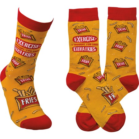 Socks - Exercise? I Thought You Said Extra Fries - One Size Fits Most - Cotton, Nylon, Spandex