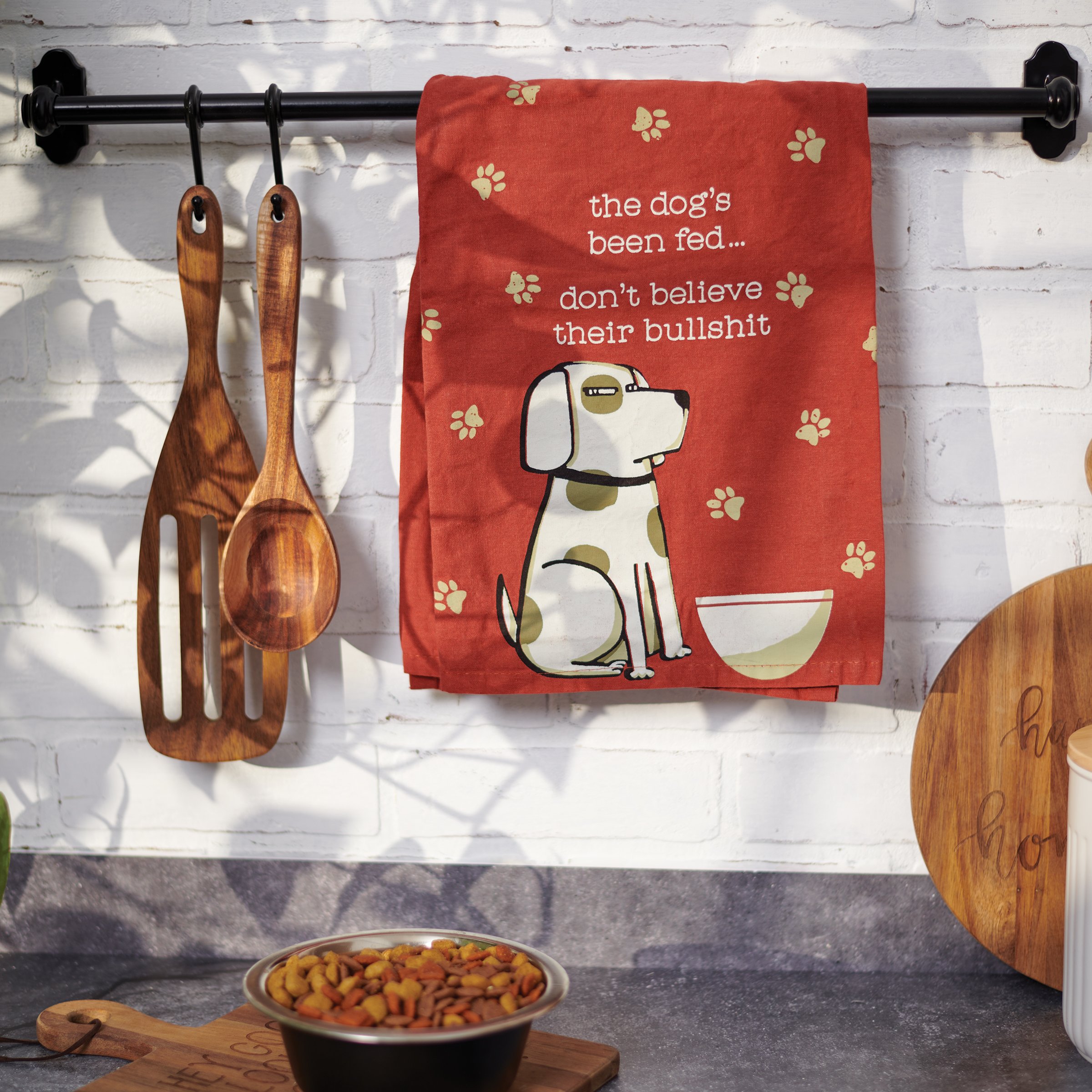 Asciugamano Da Cucina Primitives By Kathy 'The Cats Been Fed' - Cotone 71x71 Cm - Simpatico Con Gatti