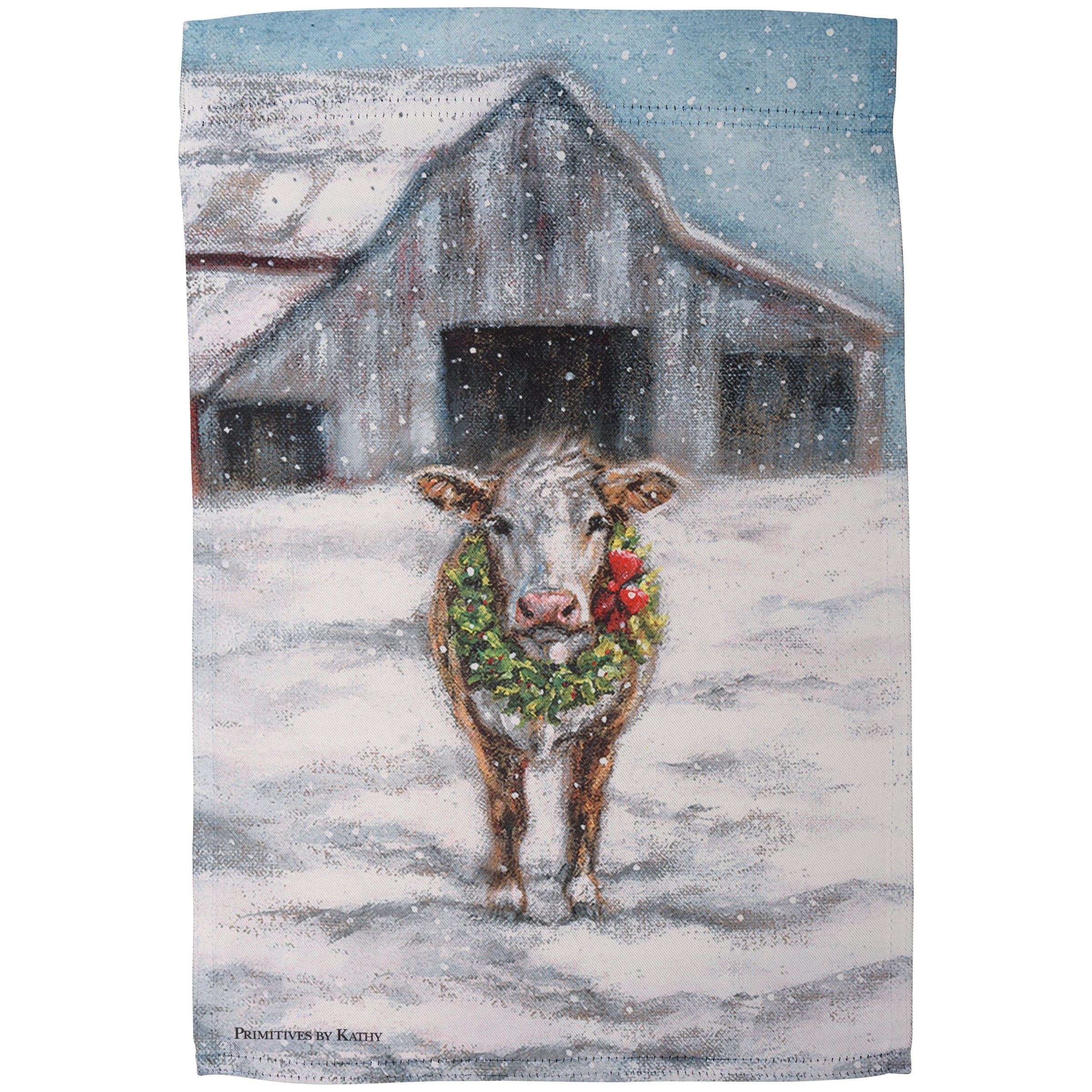 Cow Garden Flag, Winter Rustic Berries Pine Winter Brown Double