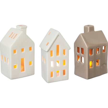 Houses Candle Holder Set - Stoneware