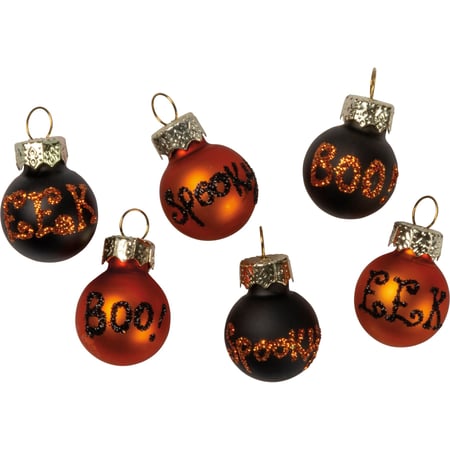Small Glass Halloween Ornament Set - Glass, Metal, Glitter