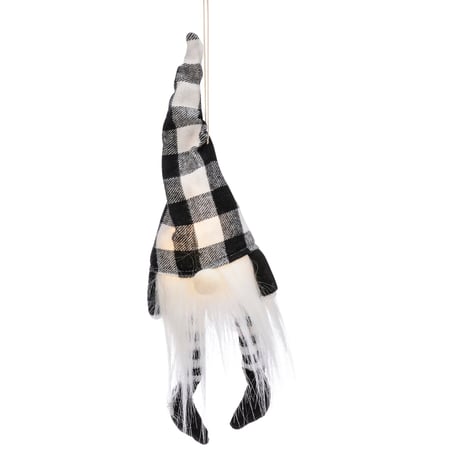 Black and White Buffalo Check Gnome Ornament - Polyester, Cotton, Plastic, LED