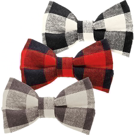 Buffalo Check Medium Pet Bow Tie Set - Cotton, Hook-and-Loop Fastener