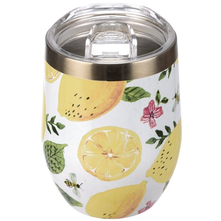 Summer Lemons Wine Tumbler - Stainless Steel, Plastic
