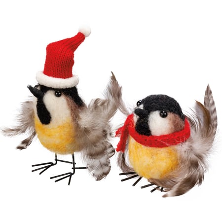 Christmas Birds Critter Set - Felt, Polyester, Plastic, Feathers, Wire