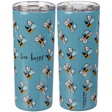 Bee Happy Coffee Tumbler - Stainless Steel, Plastic