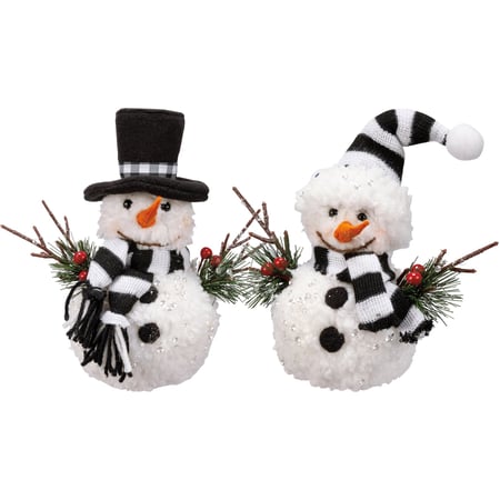 Mr And Mrs Snowman Critter Set - Cotton, Foam, Plastic, Felt, Mica