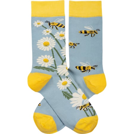Bees And Daisies Socks - Cotton, Nylon, Spandex