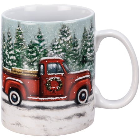 Snowy Red Truck Mug - Stoneware