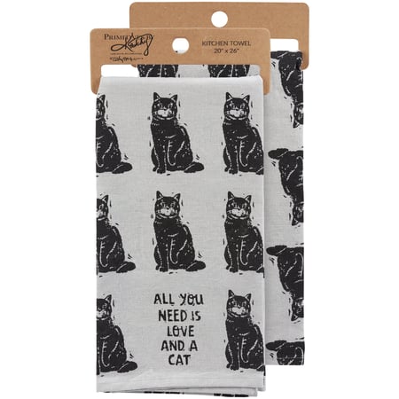 Love And A Cat Kitchen Towel - Cotton