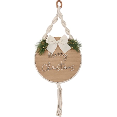 Merry Christmas Natural Hanging Decor - Wood, Cotton, Plastic