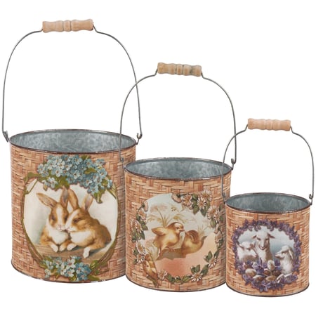 Bunny And Friends Bucket Set - Metal, Paper, Wood