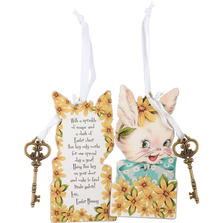 Easter Bunny Magic Key Ornament - Wood, Paper, Metal, Ribbon