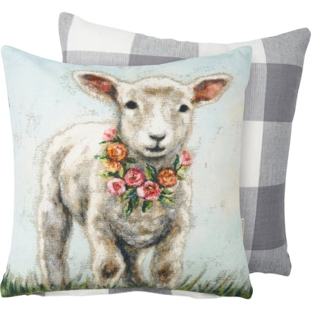 Floral Lamb Pillow - Cotton, Zipper
