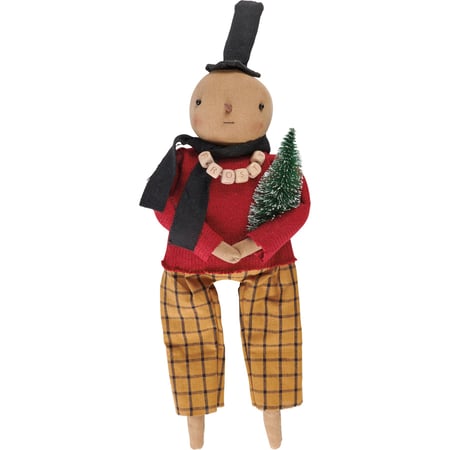 Frosty Snowman Doll - Cotton, Wood, Wire, Plastic