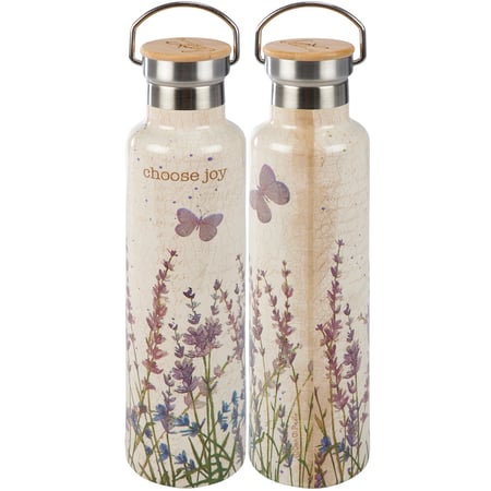 Choose Joy Insulated Bottle - Stainless Steel, Bamboo