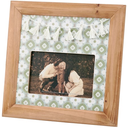 Floral Pattern Photo Frame - Wood, Paper, Metal, Cotton
