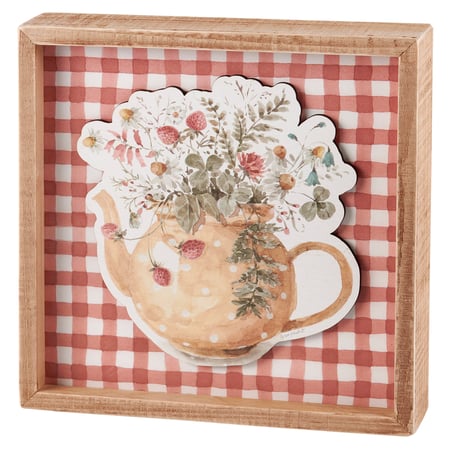 Teapot Inset Box Sign - Wood, Paper