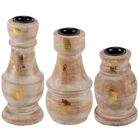 Gold Fleck Candle Holder Set - Wood, Metal
