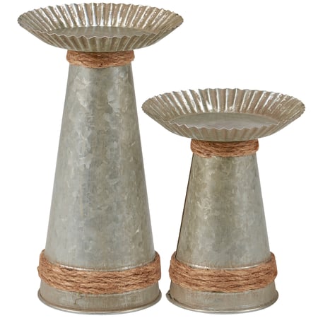 Primitive Candle Holder Set - Metal, Jute