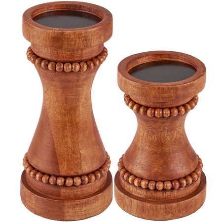 Beaded Candle Holder Set - Wood