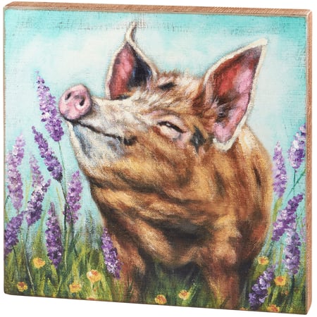 Lavender And Pig Box Sign - Wood