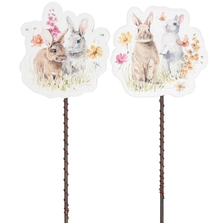 Flower Bunnies Garden Pick Set - Wood, Metal
