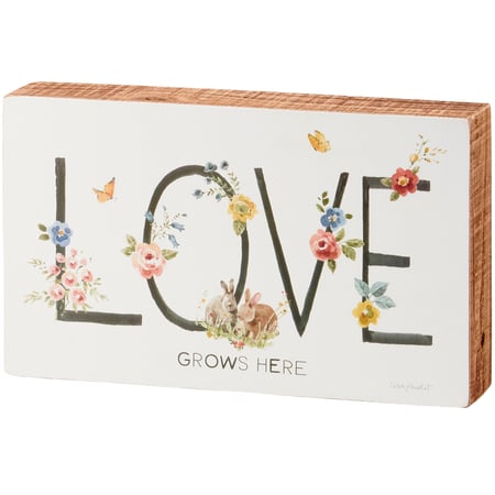 Love Grows Here Box Sign - Wood, Paper