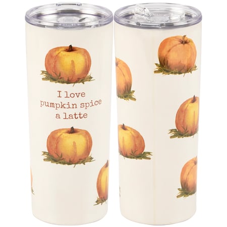 Pumpkin Latte Coffee Tumbler - Stainless Steel, Plastic