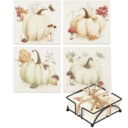 Pumpkin Coaster Set - Stone, Metal, Cork