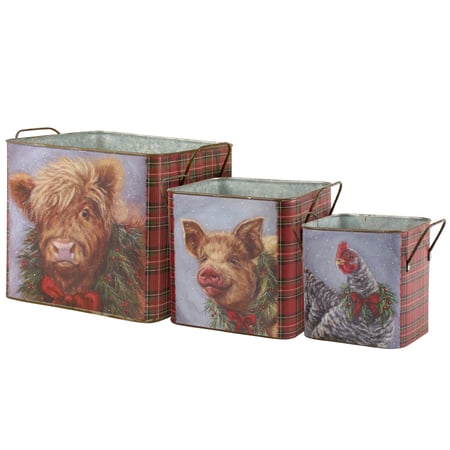 Christmas Animal Bin Set - Metal, Paper