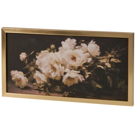 White Peonies Framed Wall Art - Wood, Canvas
