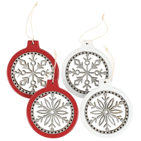 Cutout Snow Ornament Set - Wood, Glitter, Jute