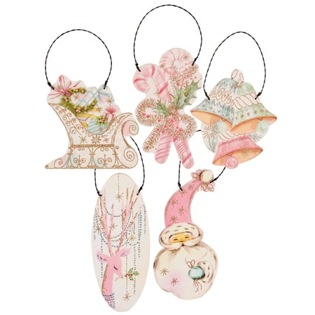 Pastel Christmas Ornament Set - Wood, Paper, Wire, Glitter