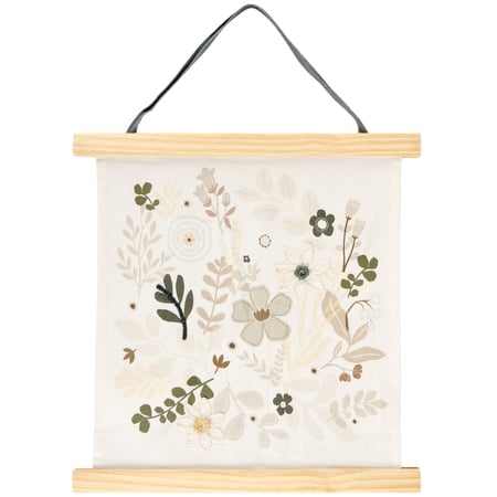 Beige Floral Wall Decor - Wood, Canvas, Cotton