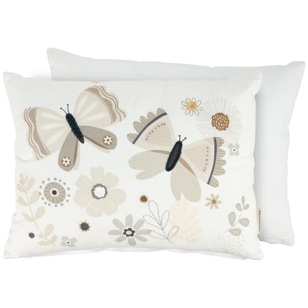 Beige Butterfly Floral Pillow - Cotton, Zipper