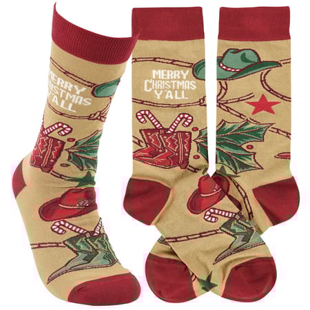 Merry Christmas Y'all Socks - Cotton, Nylon, Spandex